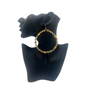 (New) Gold multi colored stone flower Hoops in Jumbo & Small (Cleopatra)